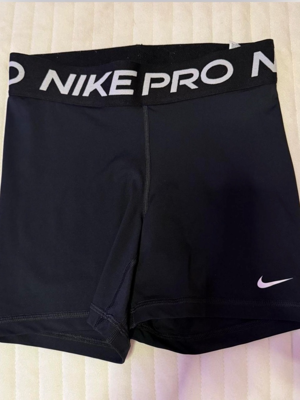 Nike Black Compression Shorts with White Waistband Logo- 3 inch
